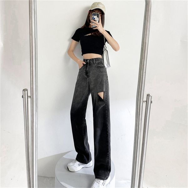 european and american spice girl's gradual change jeans women's high waist thin straight leg pants loose retro pantss with holes, Blue
european and american spice girl's gradual change jeans women's high waist thin straight leg pants loose retro pantss with holes, Blue