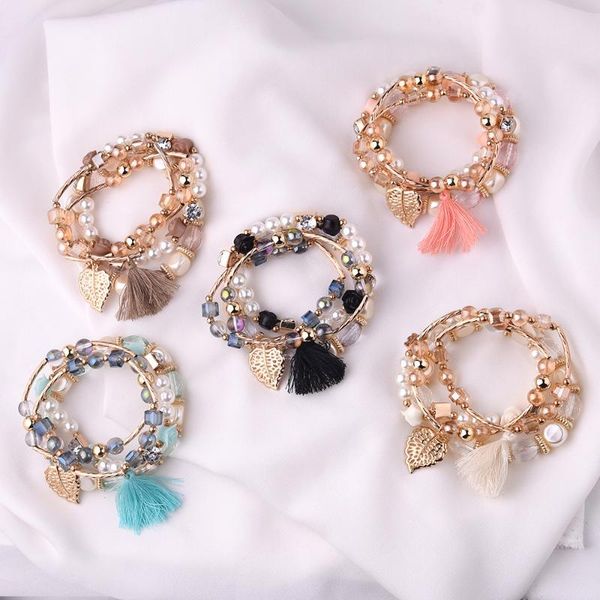 beaded, strands women crystal 4 layers pearl bracelet with leaf alloy unique tassel weave perfect gift for friends family, Black
beaded, strands women crystal 4 layers pearl bracelet with leaf alloy unique tassel weave perfect gift for friends family, Black