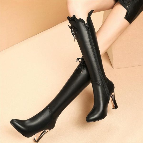 boots 2021 casual shoes womens lace up genuine leather knee high motorcycle female winter warm heel pointed toe pumps, Black
boots 2021 casual shoes womens lace up genuine leather knee high motorcycle female winter warm heel pointed toe pumps, Black