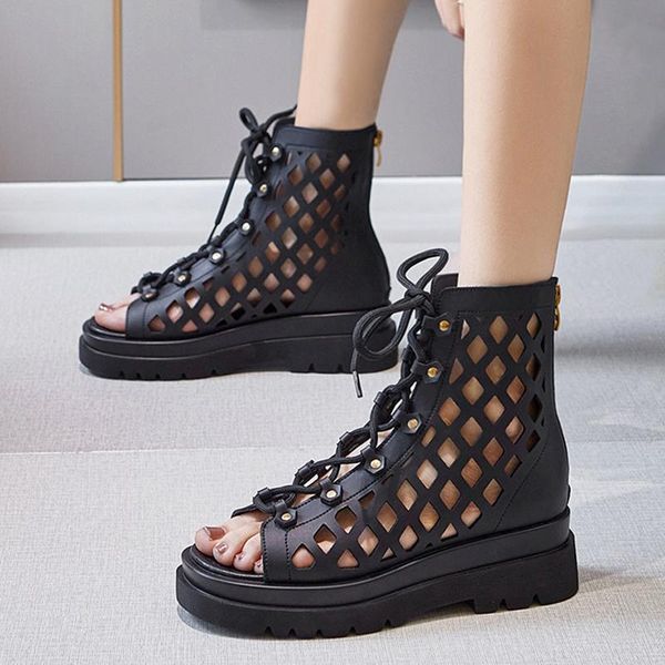 summer cool boots genuine leather hollow zipper lace up fashion casual gladiator platform high heel peep toe women shoes, Black
summer cool boots genuine leather hollow zipper lace up fashion casual gladiator platform high heel peep toe women shoes, Black