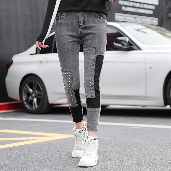 women's pants & capris vintage beaded hit color denim trousers slim-fit skinny pencil jeans for female 2021 autumn fashion punk rock, Black;white
women's pants & capris vintage beaded hit color denim trousers slim-fit skinny pencil jeans for female 2021 autumn fashion punk rock, Black;white