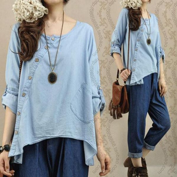 women's blouses & shirts 2021 summer o-neck irregular sky blue shirt long sleeve blouse personalized style buttons wash blusas plus siz, White
women's blouses & shirts 2021 summer o-neck irregular sky blue shirt long sleeve blouse personalized style buttons wash blusas plus siz, White