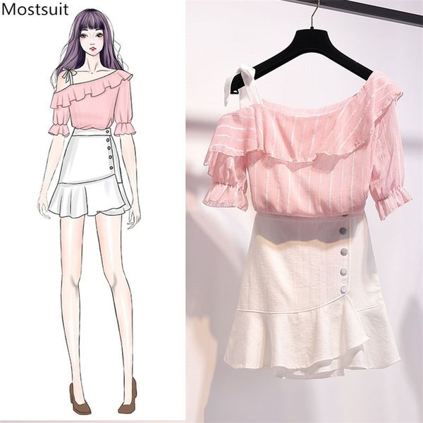 summer fashion elegant two piece set for women short sleeve off the shoulder striped and mini skirt outfits korean 210513, White
summer fashion elegant two piece set for women short sleeve off the shoulder striped and mini skirt outfits korean 210513, White
