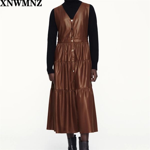 

women faux leather ruffled pinafore dress sleeveless v-neckline hem with ruffle trim metal button dresses 210520, Black;gray