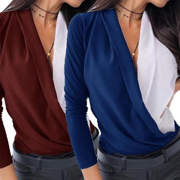 women autumn winter deep v-neck color blocks long sleeve blouse ruched shirt spring patchwork women's blouses & shirts, White
women autumn winter deep v-neck color blocks long sleeve blouse ruched shirt spring patchwork women's blouses & shirts, White