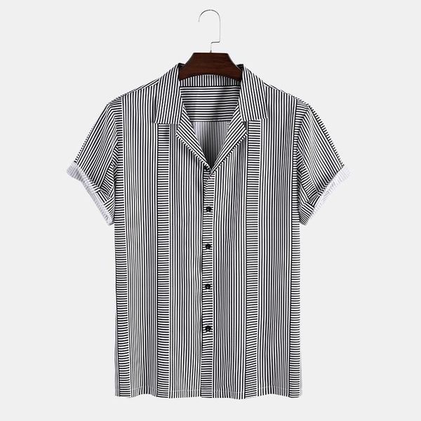 men's casual shirts lapel striped printed shirt 2021 summer fashion loose hawaiian holiday short sleeve top, White;black
men's casual shirts lapel striped printed shirt 2021 summer fashion loose hawaiian holiday short sleeve top, White;black
