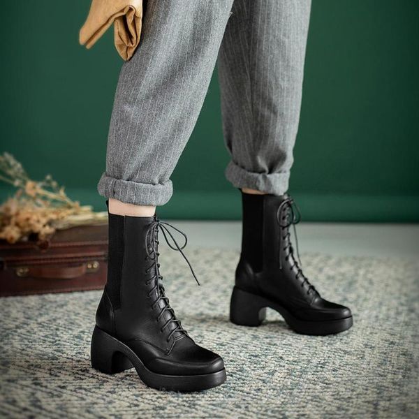 dress shoes 2021 spring and autumn leather square toe thick heel boots trendy lace-up platform high women's x374, Black
dress shoes 2021 spring and autumn leather square toe thick heel boots trendy lace-up platform high women's x374, Black
