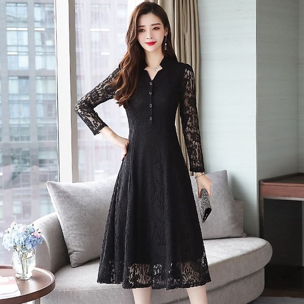dsn 2021 spring and autumnlace slim temperament lace women's solid long sleeve plus size dresses large size dress 
dsn 2021 spring and autumnlace slim temperament lace women's solid long sleeve plus size dresses large size dress