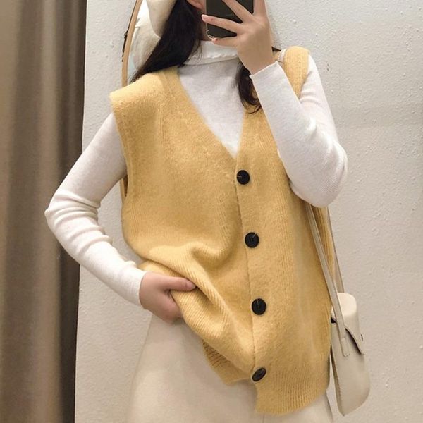 women's vests xfpv 2021 autumn winter arrivals sleeveless knitted sweater vest korean v-neck cardigan jacket sm799, Black;white
women's vests xfpv 2021 autumn winter arrivals sleeveless knitted sweater vest korean v-neck cardigan jacket sm799, Black;white