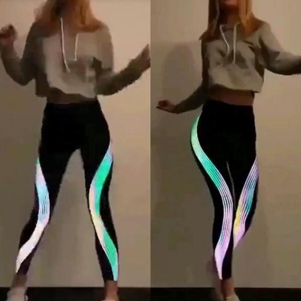 women's leggings fitness pants yoga reflective strip laser printing night running slim autumn and winter sports broeken woman, Black
women's leggings fitness pants yoga reflective strip laser printing night running slim autumn and winter sports broeken woman, Black