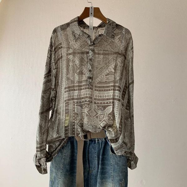 women's blouses & shirts vintage printed women summer 2021 cotton linen long-sleeved loose turn-down collar female outwear, White
women's blouses & shirts vintage printed women summer 2021 cotton linen long-sleeved loose turn-down collar female outwear, White