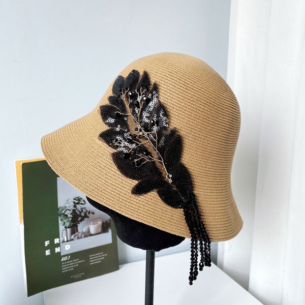 big hat art sequin leaf tassel bucket women's summer sun protection straw celebrity wind basin fashion trend, Blue;gray
big hat art sequin leaf tassel bucket women's summer sun protection straw celebrity wind basin fashion trend, Blue;gray