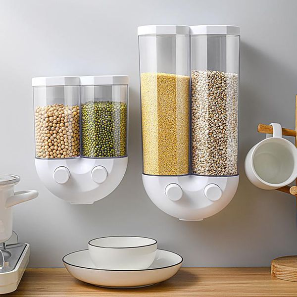 storage bottles & jars 2 grids kitchen box wall mounted pressing cereal dispenser dry rice bean sealing can container keeping fresh