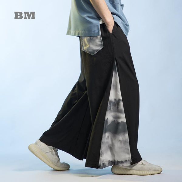 men's pants 2021 summer chinese style thin ice silk ink patchwork tai chi wide leg retro loose plus size cropped trousers men clothing, Black
men's pants 2021 summer chinese style thin ice silk ink patchwork tai chi wide leg retro loose plus size cropped trousers men clothing, Black