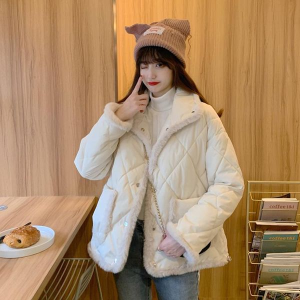 small plush stand collar loose and thickened temperament long sleeve cotton padded jacket for women women's down & parkas, Black
small plush stand collar loose and thickened temperament long sleeve cotton padded jacket for women women's down & parkas, Black
