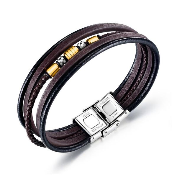 tennis trend hand woven multilayer leather bracelet titanium steel men's, Golden;silver
tennis trend hand woven multilayer leather bracelet titanium steel men's, Golden;silver