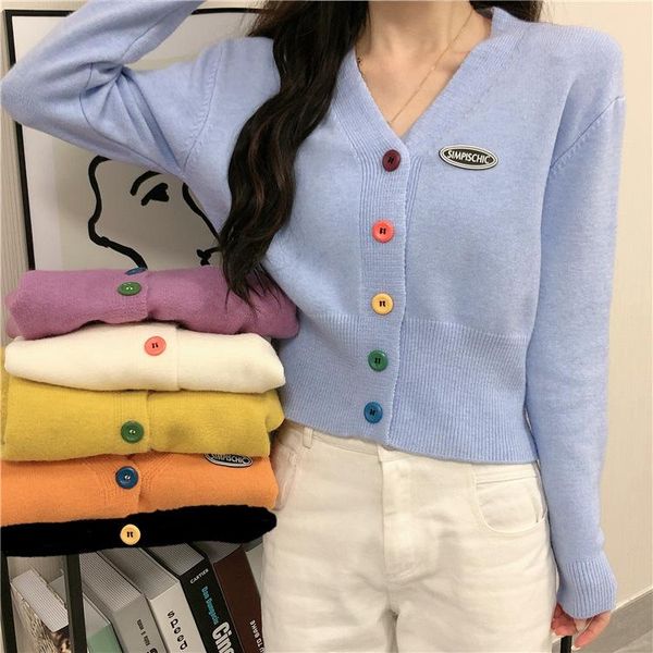 women's knits & tees chic zoete kleur vrouwen trui knoppen v-hals lange mouwen gebreide vest vroege herfst korte jas voor, White
women's knits & tees chic zoete kleur vrouwen trui knoppen v-hals lange mouwen gebreide vest vroege herfst korte jas voor, White