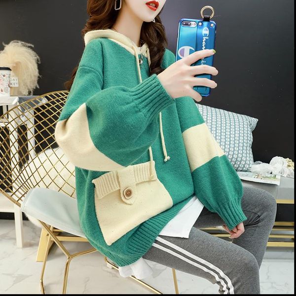 women knitted sweater and pullovers korean fashion style hooded sweaters autumn winter pocket, White;black
women knitted sweater and pullovers korean fashion style hooded sweaters autumn winter pocket, White;black