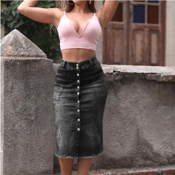skirts button front denim skirt for women casual high waist elastic pencil fray hem with pocket knee length jeans female, Black
skirts button front denim skirt for women casual high waist elastic pencil fray hem with pocket knee length jeans female, Black