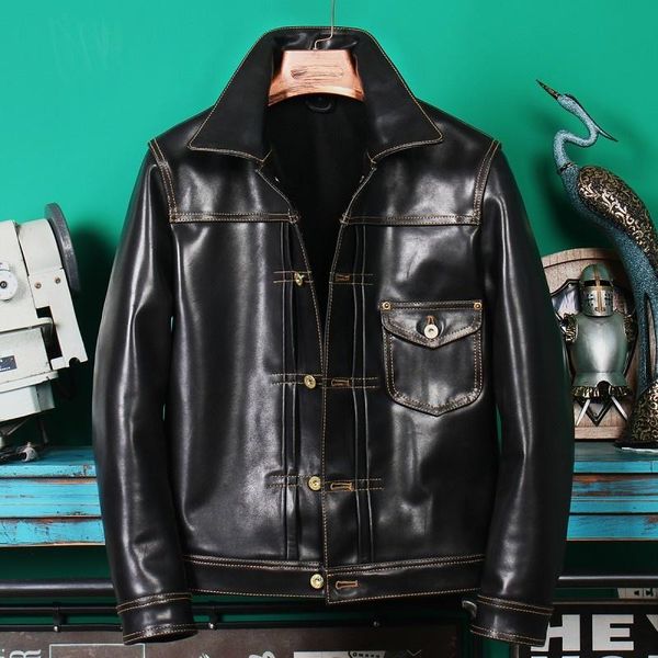 men's leather & faux retro classic moto biker genuine jacket men punk single breasted slim cargo coat quality luxury horsehide pilot ja, Black
men's leather & faux retro classic moto biker genuine jacket men punk single breasted slim cargo coat quality luxury horsehide pilot ja, Black