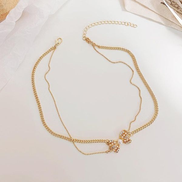 pendant necklaces double-layer bowknot pearl necklace high-end niche choker clavicle chain accessories for women, Silver
pendant necklaces double-layer bowknot pearl necklace high-end niche choker clavicle chain accessories for women, Silver