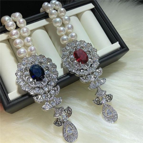 chains fashionable natural freshwater pearl 9-10mm red blue zircon micro inlaid accessories pendant necklace long 45cm, Silver
chains fashionable natural freshwater pearl 9-10mm red blue zircon micro inlaid accessories pendant necklace long 45cm, Silver