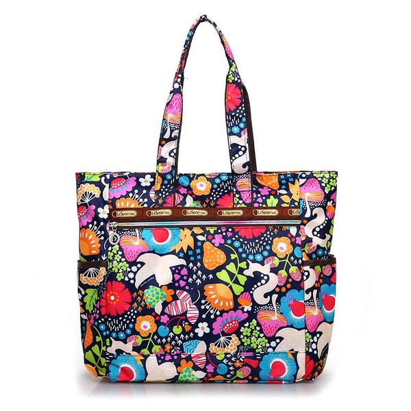 women's nylon flower shopping bag, large capacity, waterproof, lightweight, country style, leisure or travel, fashion, waist bags