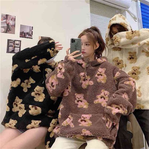 bear pattern lamb wool ladies hoodie korean sportswear all-match loose sports shirt's oversized pullovers 210809, Black
bear pattern lamb wool ladies hoodie korean sportswear all-match loose sports shirt's oversized pullovers 210809, Black