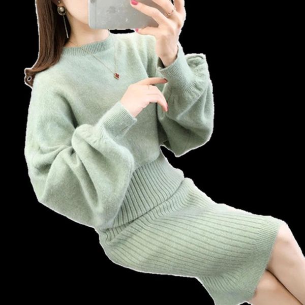 two piece dress women's fashion trend suit korean slim package hip strap short paragraph bat sleeve loose knit blouse, White
two piece dress women's fashion trend suit korean slim package hip strap short paragraph bat sleeve loose knit blouse, White