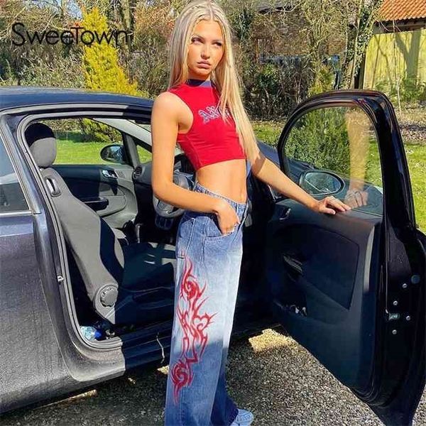 sweetown gradient e girl baggy mom jeans women vintage print wide leg denim trousers 90s aesthetic korean low waist cargo pants, Blue
sweetown gradient e girl baggy mom jeans women vintage print wide leg denim trousers 90s aesthetic korean low waist cargo pants, Blue