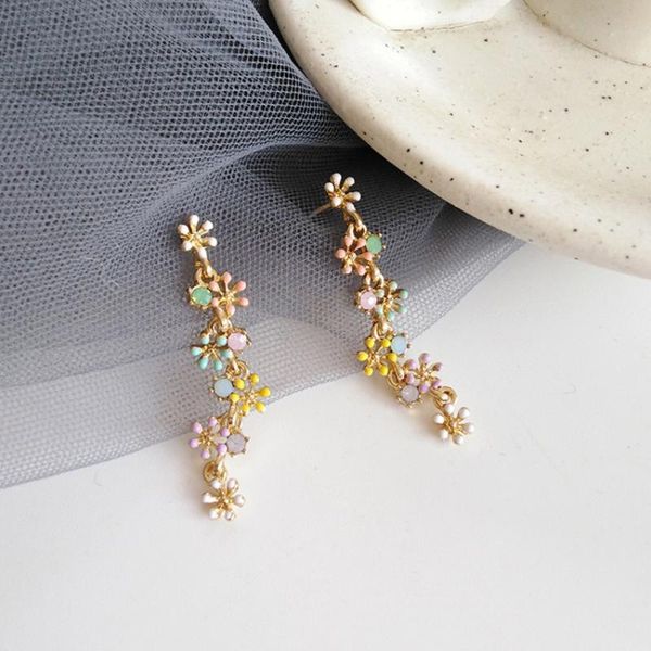 stud han edition earrings long fringed flowers shape lovely style female romantic jewelry gifts sell like cakes, Golden;silver