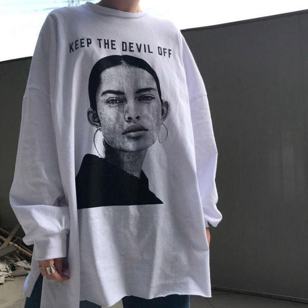 women's t-shirt autumn long-sleeved mid-length letter printing loose female student bottoming shirt, White
women's t-shirt autumn long-sleeved mid-length letter printing loose female student bottoming shirt, White