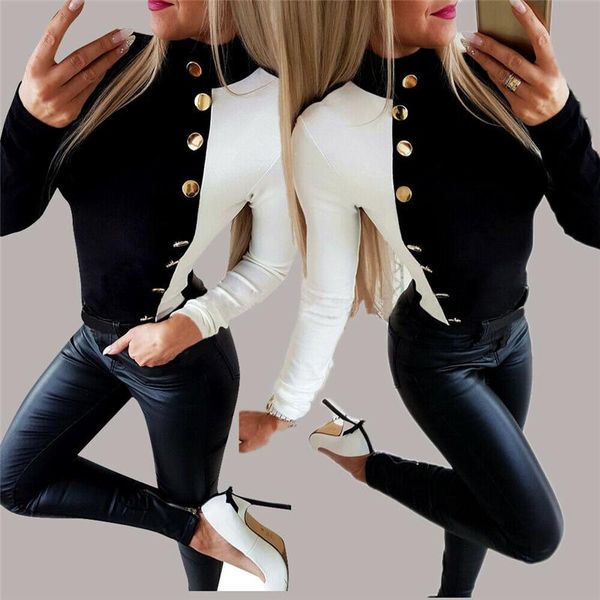 women's t-shirt 2021 spring autumn women long sleeve casual slim button patchwork t shirt, White
women's t-shirt 2021 spring autumn women long sleeve casual slim button patchwork t shirt, White
