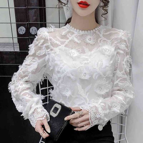 western style all-match slim long-sleeved shirt spring/summer slimming hollow jacquard fringed chiffon shirt 210706, White
western style all-match slim long-sleeved shirt spring/summer slimming hollow jacquard fringed chiffon shirt 210706, White