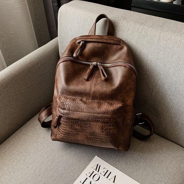 outdoor bags women's fashion retro soft face pu geometric bag backpack