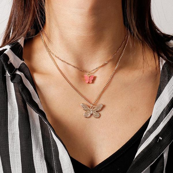pendant necklaces multi-layer gold color link chain butterfly charm choker necklace for women statement jewelry 2 charms bijoux, Silver
pendant necklaces multi-layer gold color link chain butterfly charm choker necklace for women statement jewelry 2 charms bijoux, Silver