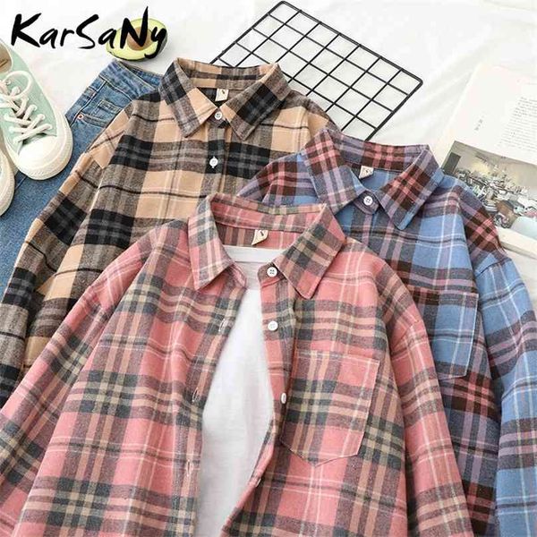 karsany spring plaid shirt women vintage blouse loose long sleeve office and s coat ladies 210719, White
karsany spring plaid shirt women vintage blouse loose long sleeve office and s coat ladies 210719, White