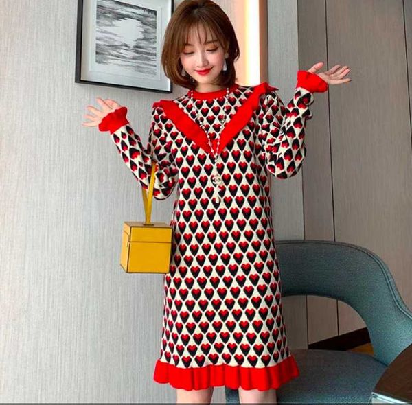 casual dresses women's 2021 autumn winter color catching love jacquard o-neck long-sleeved ruffled sstraight knit dress sweater, Black;gray
casual dresses women's 2021 autumn winter color catching love jacquard o-neck long-sleeved ruffled sstraight knit dress sweater, Black;gray