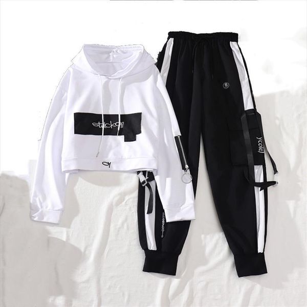 spring autumn streetwear cargo women pant loose high waist joggers 2 piece long sleeve with casual trousers, Black;white
spring autumn streetwear cargo women pant loose high waist joggers 2 piece long sleeve with casual trousers, Black;white