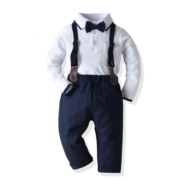 children's wear boys' lapel long sleeve polo shirt bow strap trousers two piece baby one year old suit, Blue
children's wear boys' lapel long sleeve polo shirt bow strap trousers two piece baby one year old suit, Blue