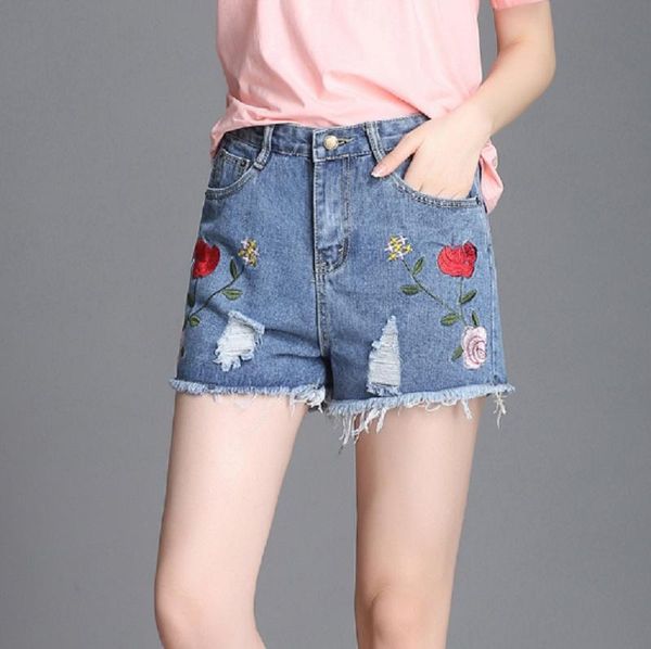 korean female summer high waist burr fashion worn embroidery wild straight denim shorts distressed casual loose jeans plus size women's, White;black
korean female summer high waist burr fashion worn embroidery wild straight denim shorts distressed casual loose jeans plus size women's, White;black