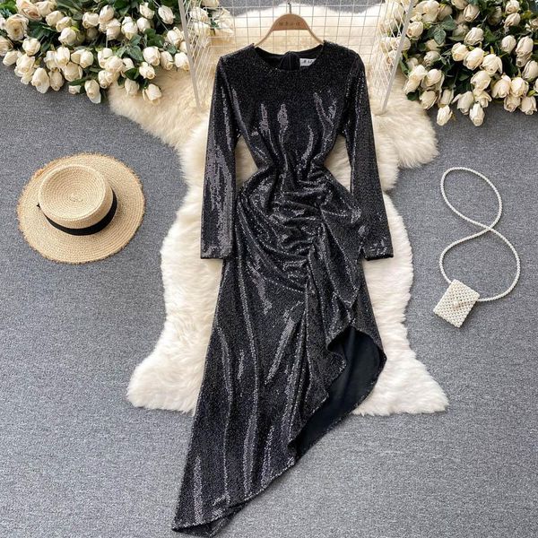 casual dresses a169 women autumn fashion round neck sequins slim ruffled dress ladies irregular party clothes korean vestidos, Black;gray
casual dresses a169 women autumn fashion round neck sequins slim ruffled dress ladies irregular party clothes korean vestidos, Black;gray