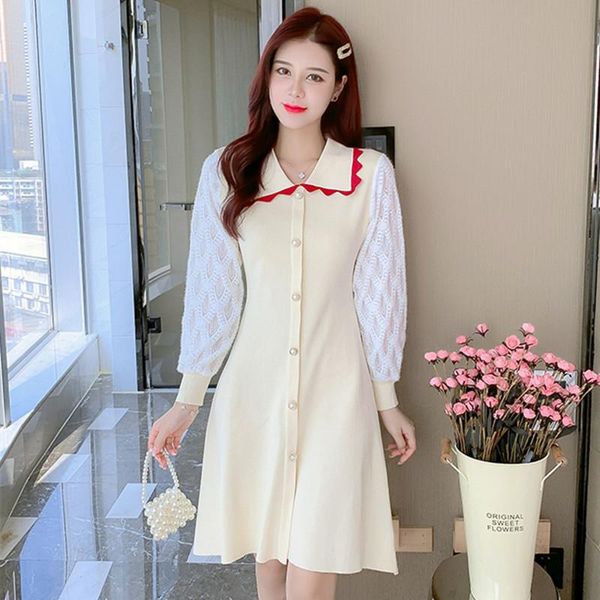 casual dresses autumn women fashion patchwork lace sleeve knitted elegant vintage pearls button korean knit sweater dress vestidos, Black;gray
casual dresses autumn women fashion patchwork lace sleeve knitted elegant vintage pearls button korean knit sweater dress vestidos, Black;gray