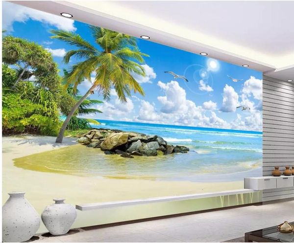 custom mural po 3d room wallpaper coconut tree beach with sea view landscape home decor wall murals for 3 d wallpapers