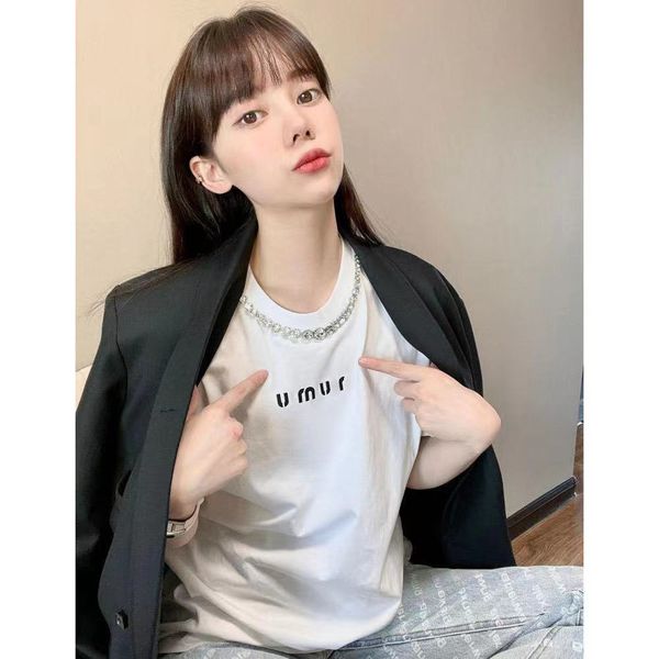 fashion + summer new letter printing crystal necklace round neck fresh and thin girl style short sleeve t-shirt, White
fashion + summer new letter printing crystal necklace round neck fresh and thin girl style short sleeve t-shirt, White