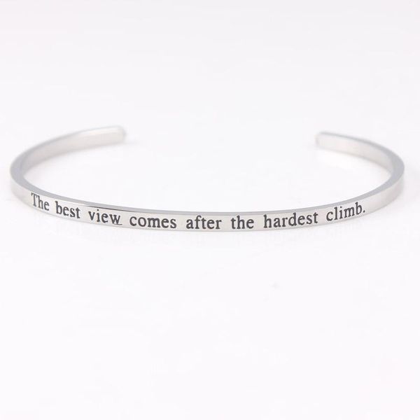 bangle the view comes after hardest climb stainless steel inspirational quote mantra bracelets bangles for women gift, Black
bangle the view comes after hardest climb stainless steel inspirational quote mantra bracelets bangles for women gift, Black
