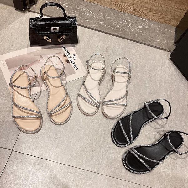 sandals summer ladies bling crystal rhinestone strap open toe buckle roman travel outdoor leisure flatr without heels, Black
sandals summer ladies bling crystal rhinestone strap open toe buckle roman travel outdoor leisure flatr without heels, Black