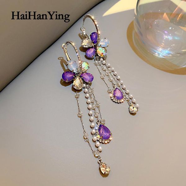 hoop & huggie flower purple crystal hook earrings korean luxury fashion long tassel statement party gifts for women, Golden;silver
hoop & huggie flower purple crystal hook earrings korean luxury fashion long tassel statement party gifts for women, Golden;silver