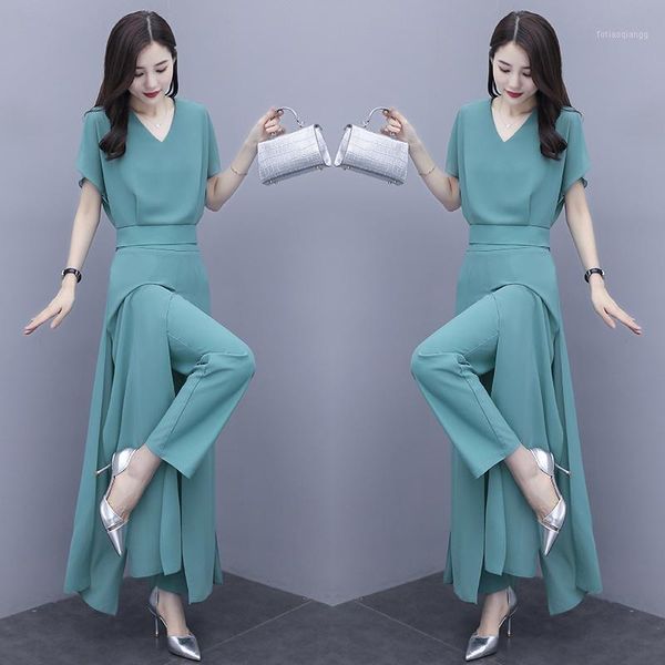 women's tracksuits 2021 women summer suits two pieces elegant fashion causal pure color blouses female wide leg pant sets, Gray
women's tracksuits 2021 women summer suits two pieces elegant fashion causal pure color blouses female wide leg pant sets, Gray