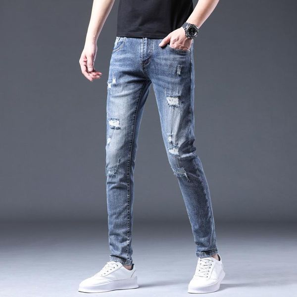 men's jeans casual streetwear autumn ripped slim fit straight grey cowboy trousers youth male stretch denim pencil pants, Blue
men's jeans casual streetwear autumn ripped slim fit straight grey cowboy trousers youth male stretch denim pencil pants, Blue